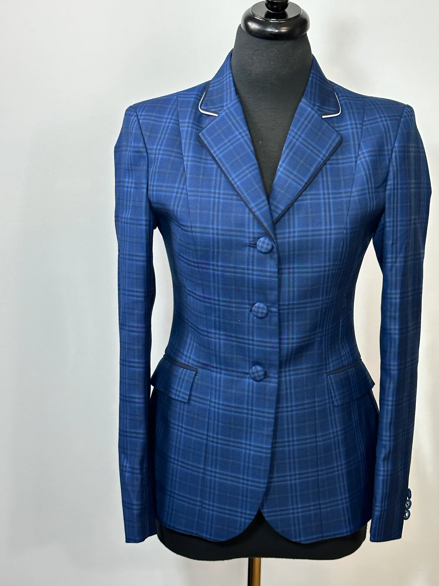 English Show Coat Blue Plaid Fabric Code R279 (Size 12)