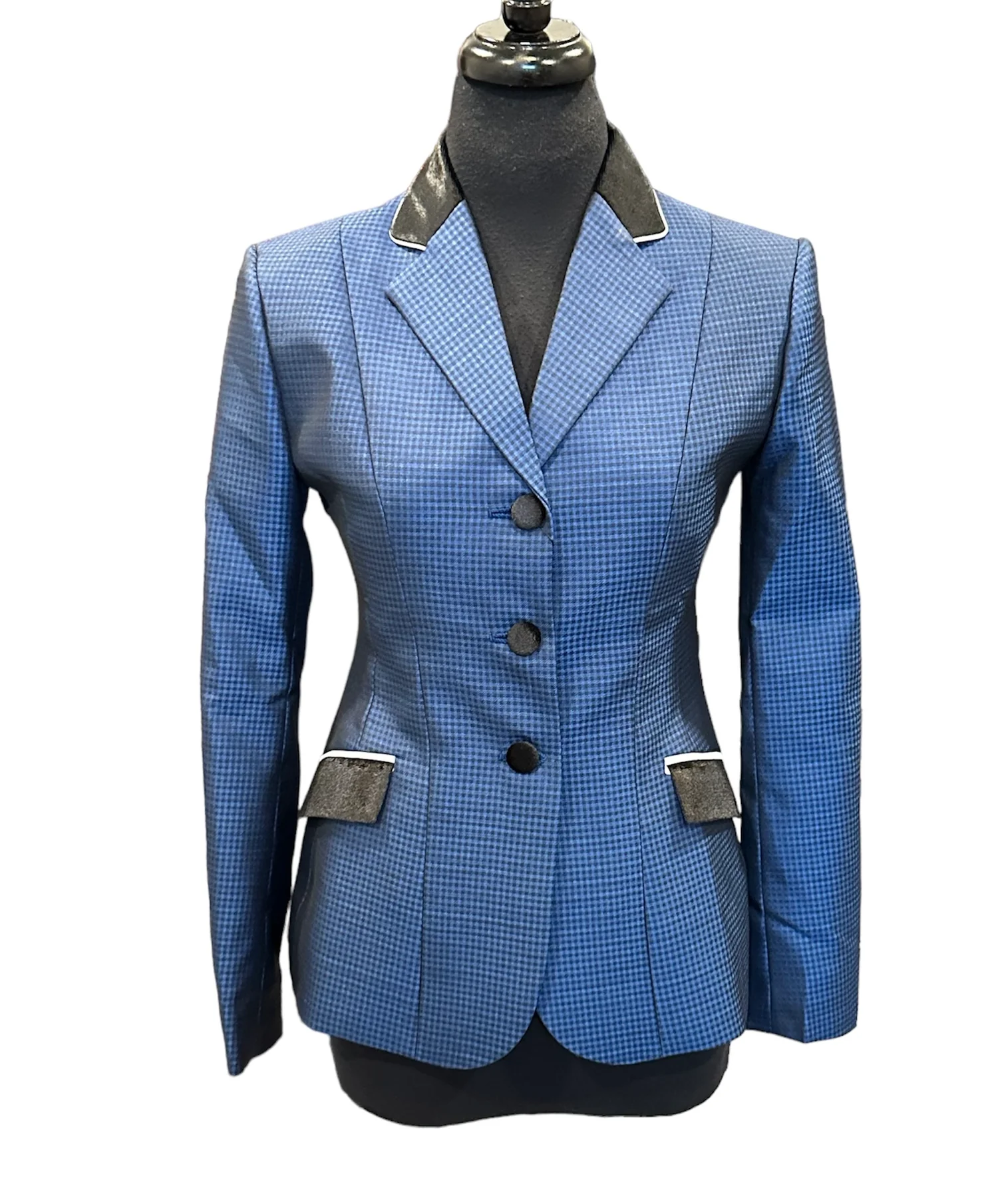 English Show Coat Blue and Black Mini Plaid Fabric Code R381 (Size 6)
