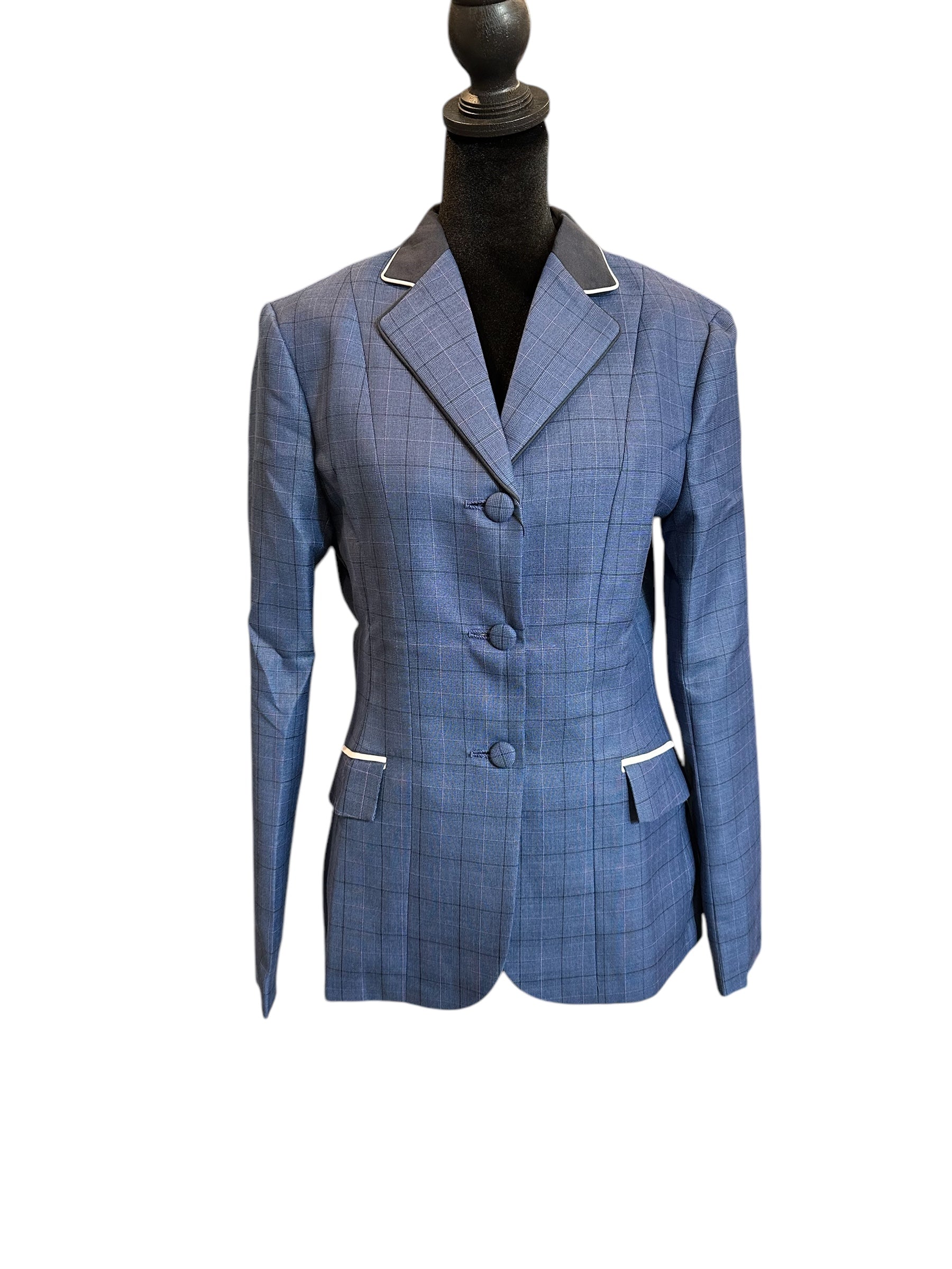 English Show Coat Navy Plaid Fabric Code R180 (Size 2)