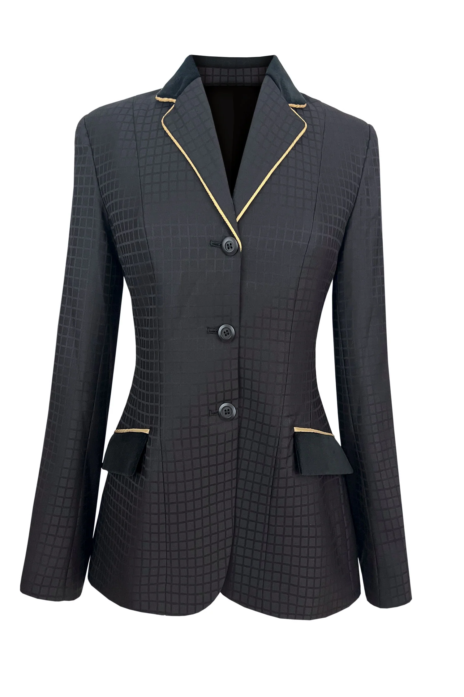 Black Medium Check - Velvet and Gold Piped (Size 6)