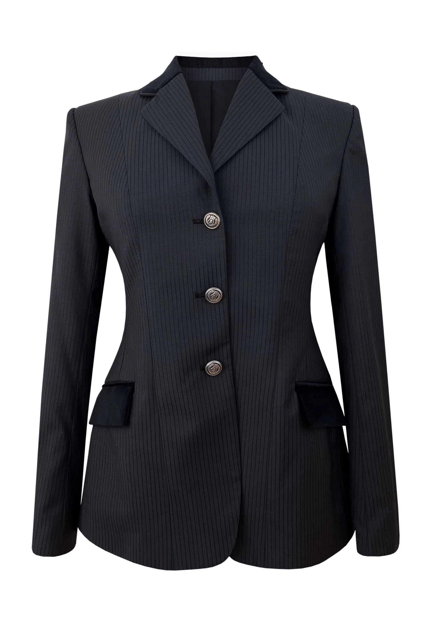 Black Thin Tonal Stripe - Velvet and Black Piped (Size 12)